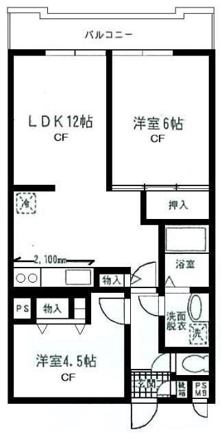 ヒルサイドフラッツB棟(2LDK/3階)の間取り写真