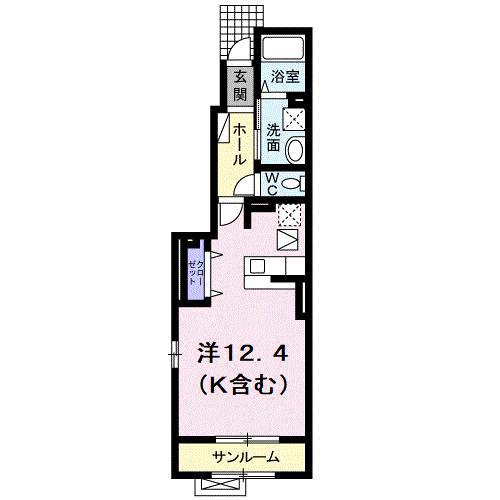 ビスターリA(ワンルーム/1階)の間取り写真