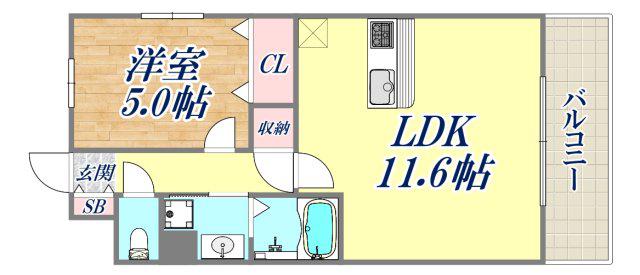 プレ・ラ・メール御影Ⅱ(1LDK/4階)の間取り写真