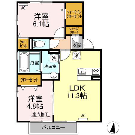 セジュール吉井(2LDK/2階)の間取り写真