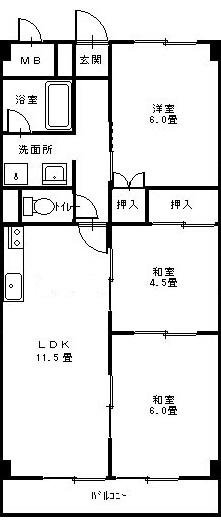 サンライズ倉敷(3LDK/2階)の間取り写真