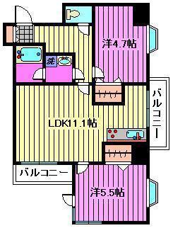 ISM大宮(2LDK/6階)の間取り写真