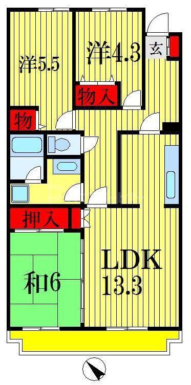 船橋夏見レジデンス(3LDK/3階)の間取り写真