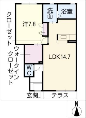 ラシック S・S B棟(1LDK/1階)の間取り写真
