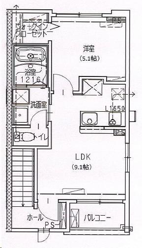 トリニティ下川東(1LDK/3階)の間取り写真