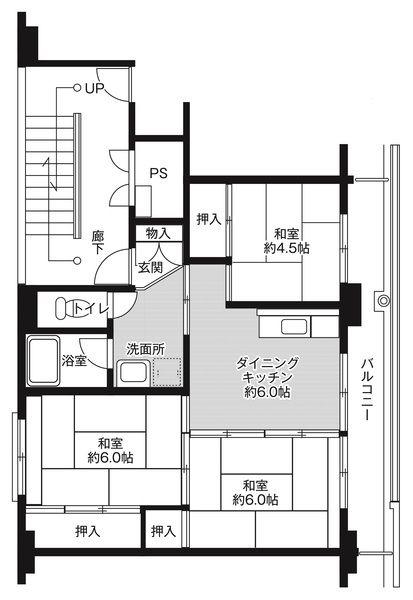 ビレッジハウス千丁 3号棟(3DK/5階)の間取り写真