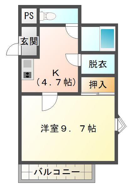 ウエストポンドI (1K/3階)の間取り写真