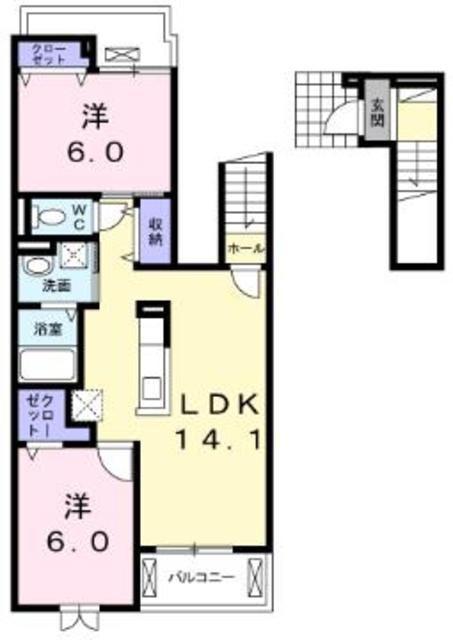 フラン・ブルーム(2LDK/2階)の間取り写真
