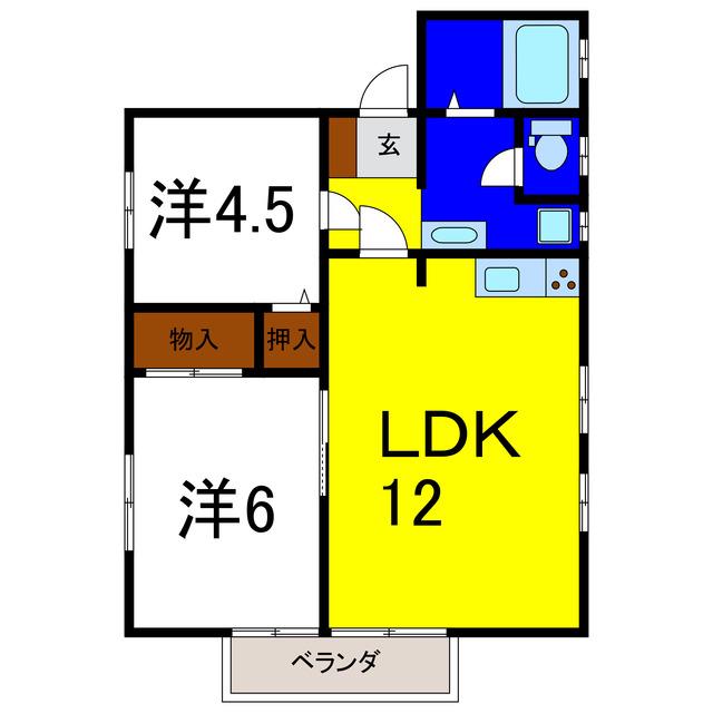 フレグランスこかわC(2LDK/1階)の間取り写真