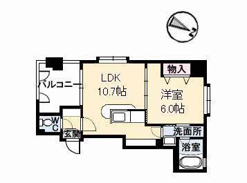 フラットリア笠岡(1LDK/3階)の間取り写真