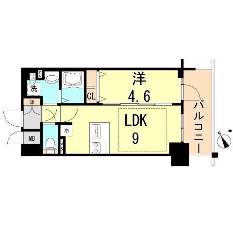 プレサンス THE神戸(1LDK/10階)の間取り写真