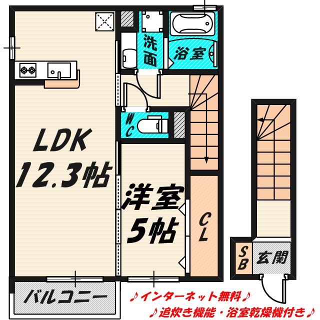 シャルム蒲生B棟(1LDK/2階)の間取り写真