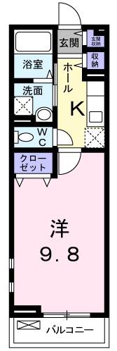 ボヌール・B(1K/2階)の間取り写真