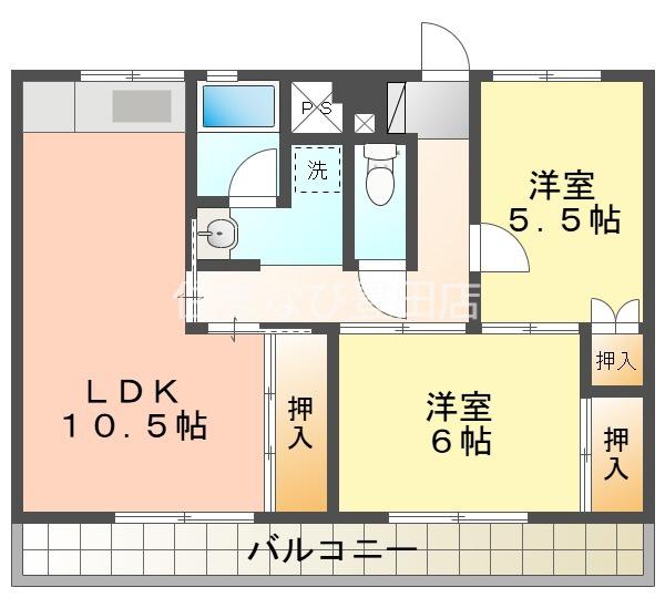 ビレッジハウス三好(2LDK/2階)の間取り写真