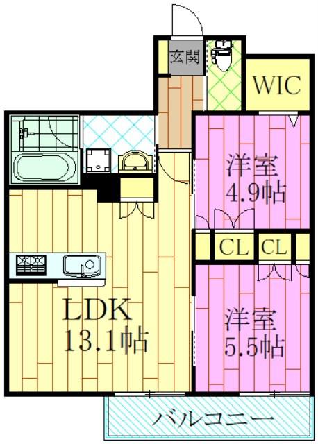 ヴィエシャンテ(2LDK/1階)の間取り写真
