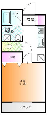 ミトラヒルズI(1K/2階)の間取り写真