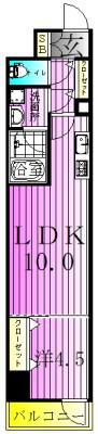 ミライズ北千住レジデンス(1LDK/13階)の間取り写真