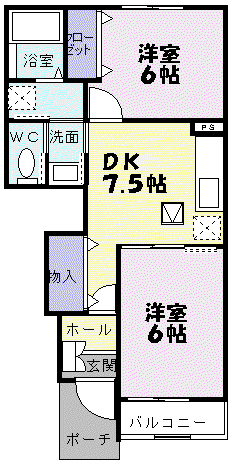 アカシヤI(2DK/1階)の間取り写真