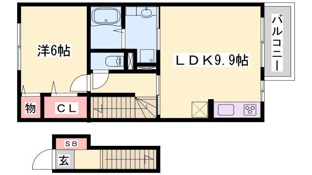 クラージュKS(1LDK/2階)の間取り写真