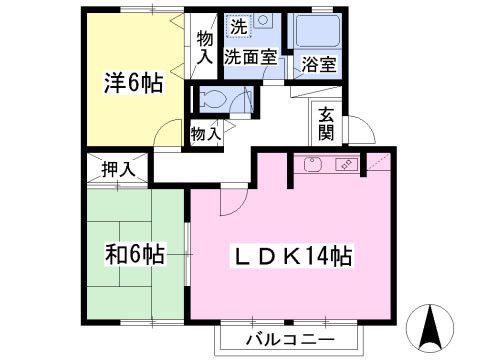 エーデルハイムA(2LDK/2階)の間取り写真