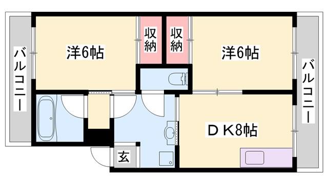 サンハイツ多井田B棟(2DK/2階)の間取り写真