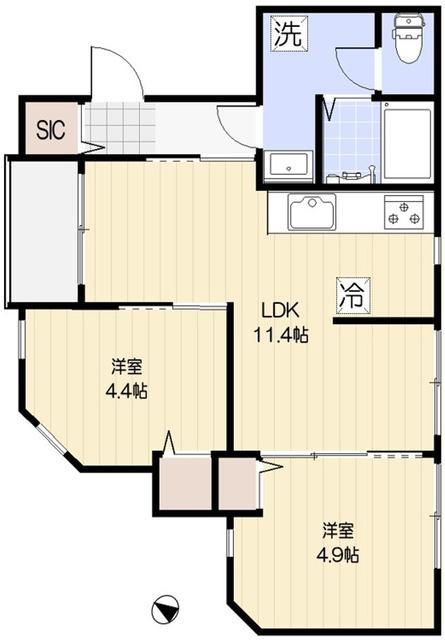 アルカディア西大井(2LDK/3階)の間取り写真