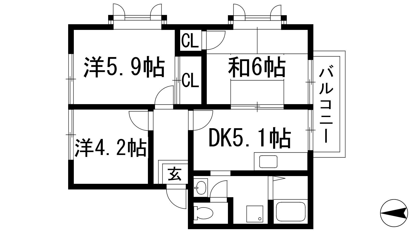 コム東宝塚(3DK/2階)の間取り写真
