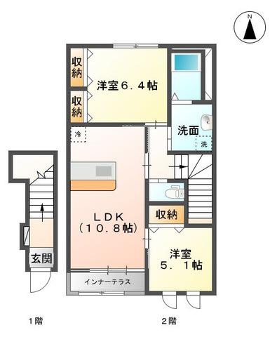 ルクラージュキセキ(2LDK/2階)の間取り写真
