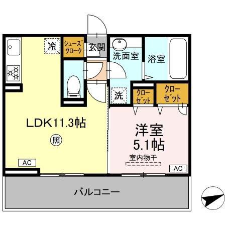 DーROOM松橋駅前(1LDK/3階)の間取り写真