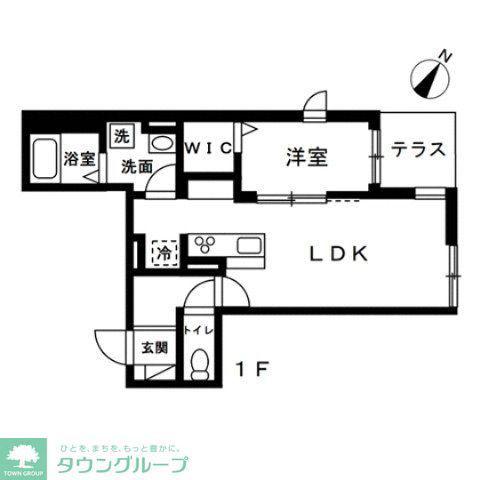 蕨市錦町4丁目 共同 南棟(1LDK/1階)の間取り写真