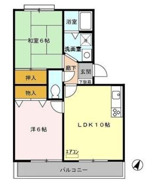 プリムヴェール参番館(2LDK/2階)の間取り写真
