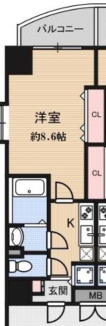 LUXE玉造III(1K/4階)の間取り写真