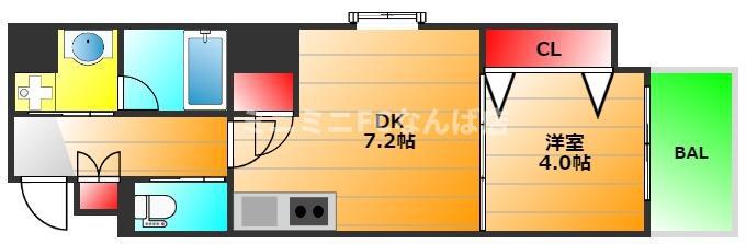 グラディオ上町台(1DK/3階)の間取り写真