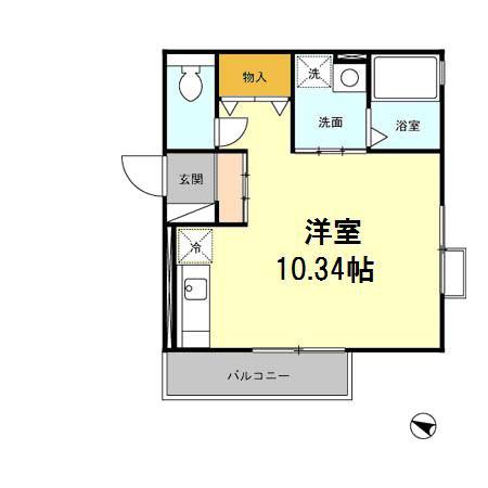 ビジュービスタ IV棟(ワンルーム/2階)の間取り写真