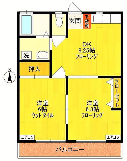 グランディア(2DK/1階)の間取り写真