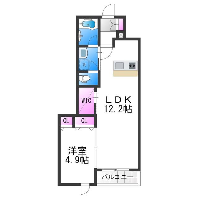 ウェルスクエア万代東(1LDK/3階)の間取り写真
