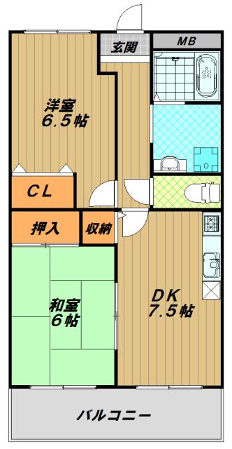 マンション妙法寺(2DK/6階)の間取り写真