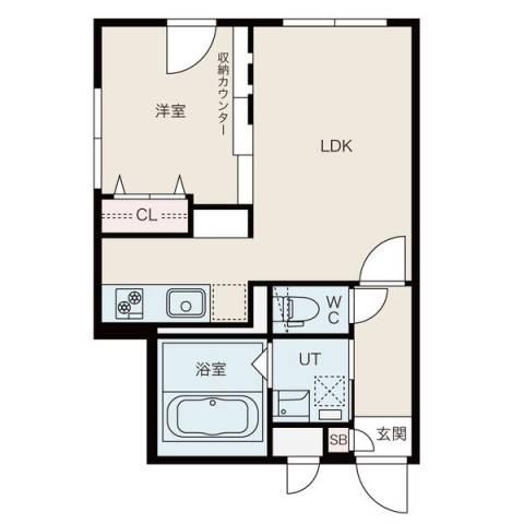 ドゥ・ヴィルヌーブ(1LDK/2階)の間取り写真