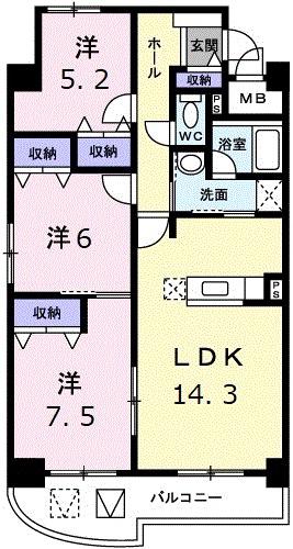 ピアシェーレ山崎(3LDK/4階)の間取り写真