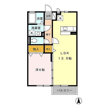 リビングタウン八日市場A棟(1LDK/2階)の間取り写真