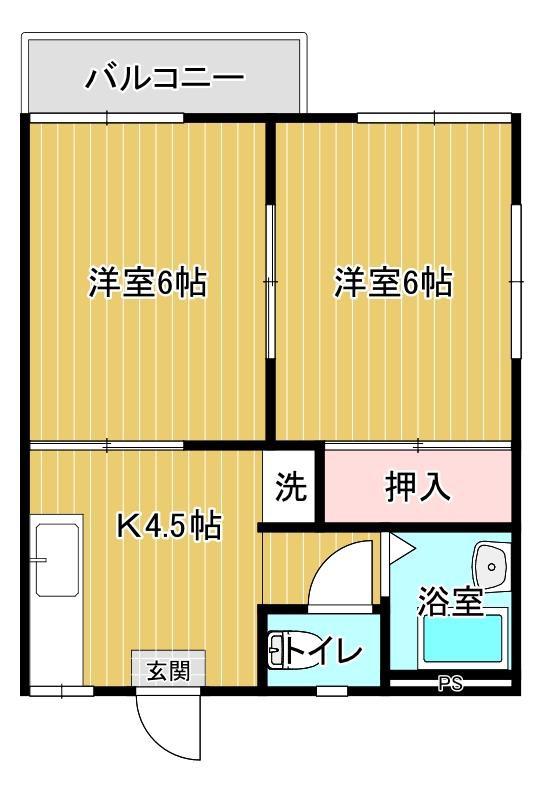 サンフラッツK(2K/2階)の間取り写真