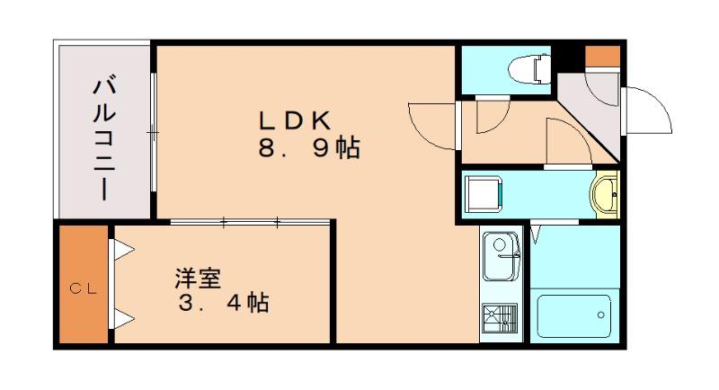 ジーメゾン八幡西ヴェルデ(1LDK/2階)の間取り写真
