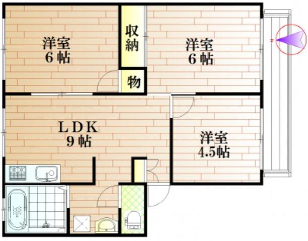エスポワール庭瀬AB(3LDK/2階)の間取り写真
