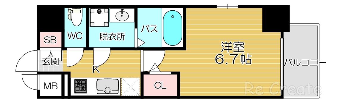 エスリード大阪上本町グリーズ(1K/5階)の間取り写真