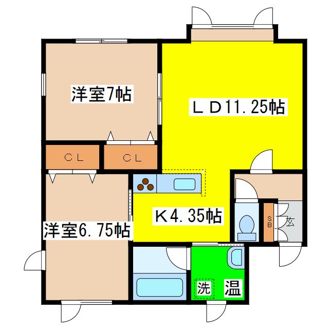 ビラ文苑A号館(2LDK/1階)の間取り写真