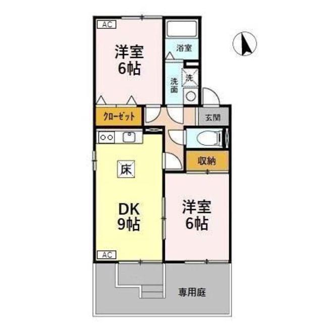 ベルウッドA(2DK/1階)の間取り写真