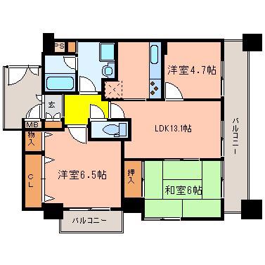エスリード八尾東本町(3LDK/2階)の間取り写真