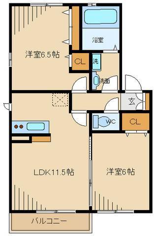 レジデンス若松一番館(2LDK/1階)の間取り写真