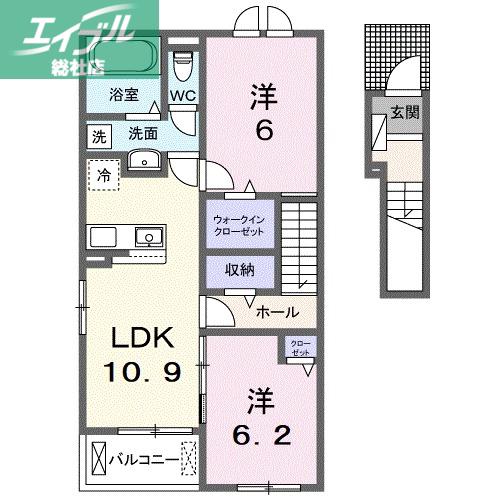 ピッツィカートI(2LDK/2階)の間取り写真