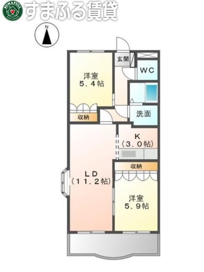 グランドパレス(2LDK/2階)の間取り写真